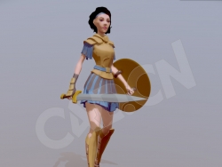 手拿宝剑盾牌的卡通女战士C4D模型