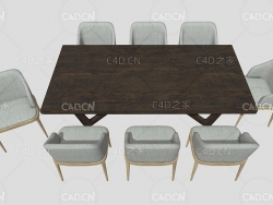 C4D简约布料椅子桌子餐桌椅套装家具模型