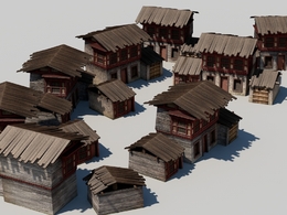 C4D低面游戏古建模型 中式房子模型 Bretwalda Games