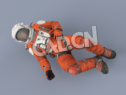 受伤躺地上的桔黄色太空服年轻女性宇宙飞行员Dead