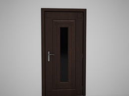 新中式单条玻璃压线实木门C4D模型下载 Door model