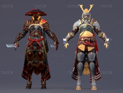 全副武装身披铠甲的东瀛武士角色人物C4D模型Kalkin