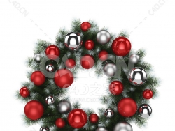 红色银色球松枝花环花圈 CHRISTMAS WREATH 3