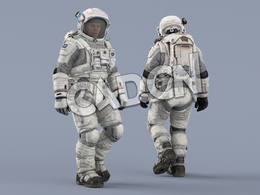 走路的白色太空服年轻女性宇宙航天员Walk