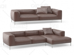 现代客厅沙发棕色皮沙发双人沙发L形沙发C4D模型 sofa 3d model