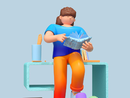 办公室看书学习的商务场景办公女性人物C4D OCTANE模型下载