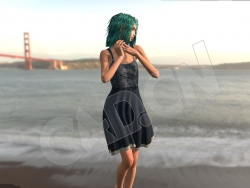 身穿蕾丝连衣裙绿发女孩C4D模型