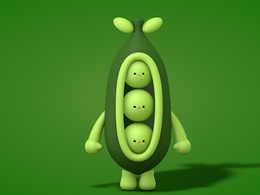 可爱的豌豆卡通形象C4D模型 Pea cartoon