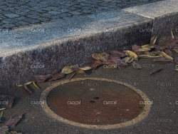 路沿石边上的圆形金属排水井盖C4D VRAY模型 manhole cover