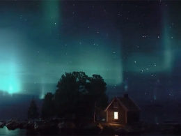 宁静夜晚小屋极光变换动画场景动画Daniel Danielsson - C4D Aurora - FILES
