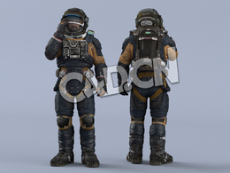 推拉头盔面罩的深蓝色太空服大胡子男性太空飞行员Idle Helmet Scifi Visor