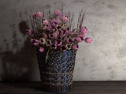 郁金香插花花桶C4D模型 Tulip arrangement