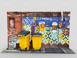 涂鸦砖墙垃圾桶3D扫描场景模型 Graffiti brick wall trash can