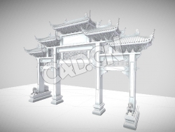 C4D古建筑中式牌楼模型 Chinese Archway 01