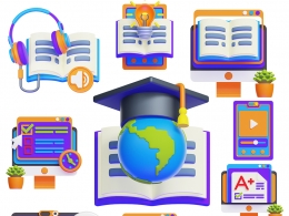 10个多功能立体卡通互联网教育图标3D模型套装-覆盖音频有声书与电子教材多场景设计E-Learning 3D Icon Pack