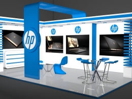 惠普展位设计C4D模型 HP display Exhibition Stall Modeling in C4D