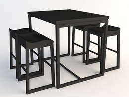 黑色四人长桌 餐桌 休闲桌椅C4D模型 Tables and chairs -054 3d model