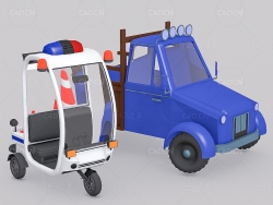 卡通低面警用巡逻车卡车C4D模型