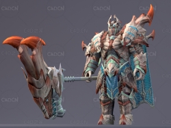 手拿魔龙头武器的铠甲战士游戏人物角色C4D模型Saion