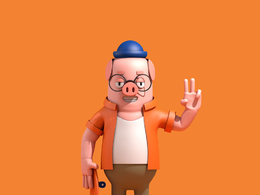 C4D猪先生卡通形象角色模型