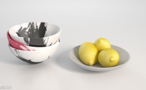 餐具模型：柠檬水果盘、碗C4D模型 VrayforC4D Decoration items