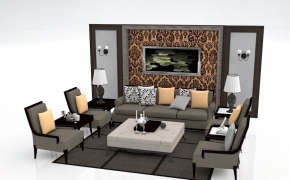 现代风格客厅沙发组合C4D模型 3D model of sofa