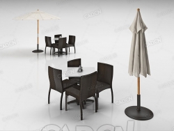 藤椅方桌和户外伞C4D模型