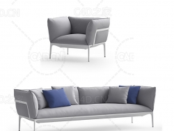 灰白色布艺沙发现代家具双人沙发单人沙发C4D模型 sofa 3d model