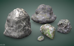 5块长满绿苔的石头C4D模型 Stone set 3d model