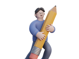 戴眼镜的卡通男孩抱铅笔