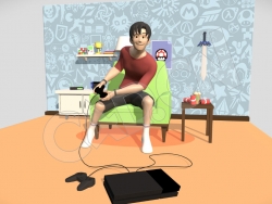 坐在沙发上打游戏的男孩卡通人物C4D模型