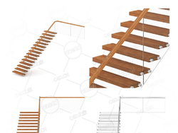 复式公寓直式楼梯悬空扶梯别墅玻璃实木扶手楼梯悬浮楼梯C4D模型Stairs 3d model-1