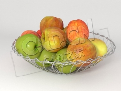 编织果盘苹果水果盘C4D模型 Apples metal bowl