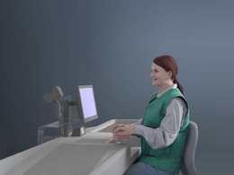 三维扫描写实人物坐着的安检员检测包装盒国外女人