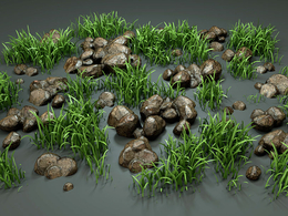 高精岩石绿草C4D模型 Rocks Grass