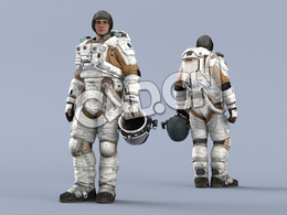 站立左手拎头盔白色航天服年轻男性太空宇航员Idle Helmet Pilot Holding