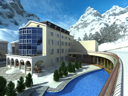 C4D室外建筑渲染模型 雪山下的楼房 酒店C4D模型 Outdoor building