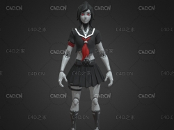 C4D机器人机械女学生模型(包含骨骼绑定和动画) Tsuki