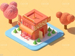 卡通像素房子店铺C4D模型