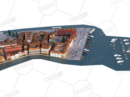 旅游城市欧美沿海城市房子city c4d model