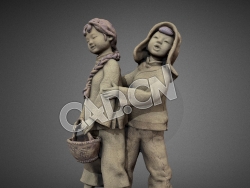 C4D中国农村小孩泥塑模型 Two girls caly created by Chinese Tongguan Kiln