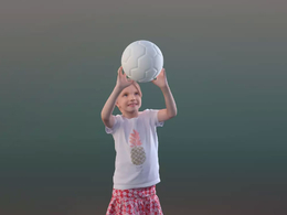 三维扫描写实人物双手举皮球投球的国外小女孩