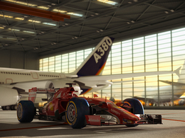 机场飞机库里的方程式F1赛车