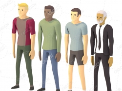 4个低面多边形卡通男性人物动画C4D模型Animated Men Characters