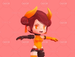 低面多边形卡通小女孩角色C4D模型