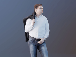 三维扫描写实人物肩上搭西装的国外男人