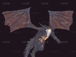 长翅膀喷火的火龙魔龙C4D模型 Fire dragon