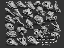 动物头骨骷髅骨骼3D模型合集 Artstation – Animal Bones Collection IMM\Stl\Obj Brush Pack 21 in One Vol.1