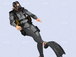 潜水员向后游姿势动画深海潜水蛙人C4D模型DiverHunter-swim back