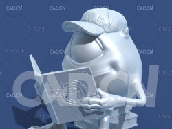坐在书上读书的大眼仔独眼人动漫卡通角色雕塑C4D模型 Mike Wazowski_LP_2